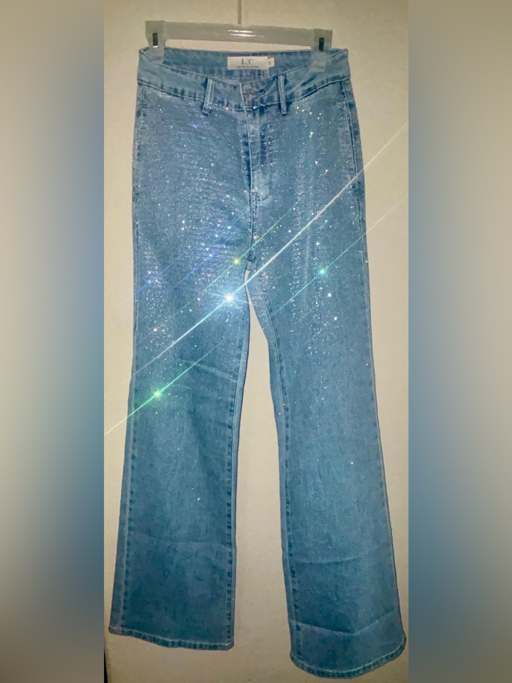 LC Lizette Collection Blue Wide-Leg Sparkle Jeans